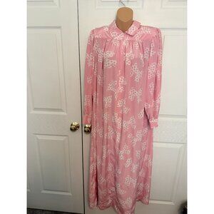 Mollie Parnis Womens S Zippered Nightgown House Coat w Attached Scarf Pink Polka